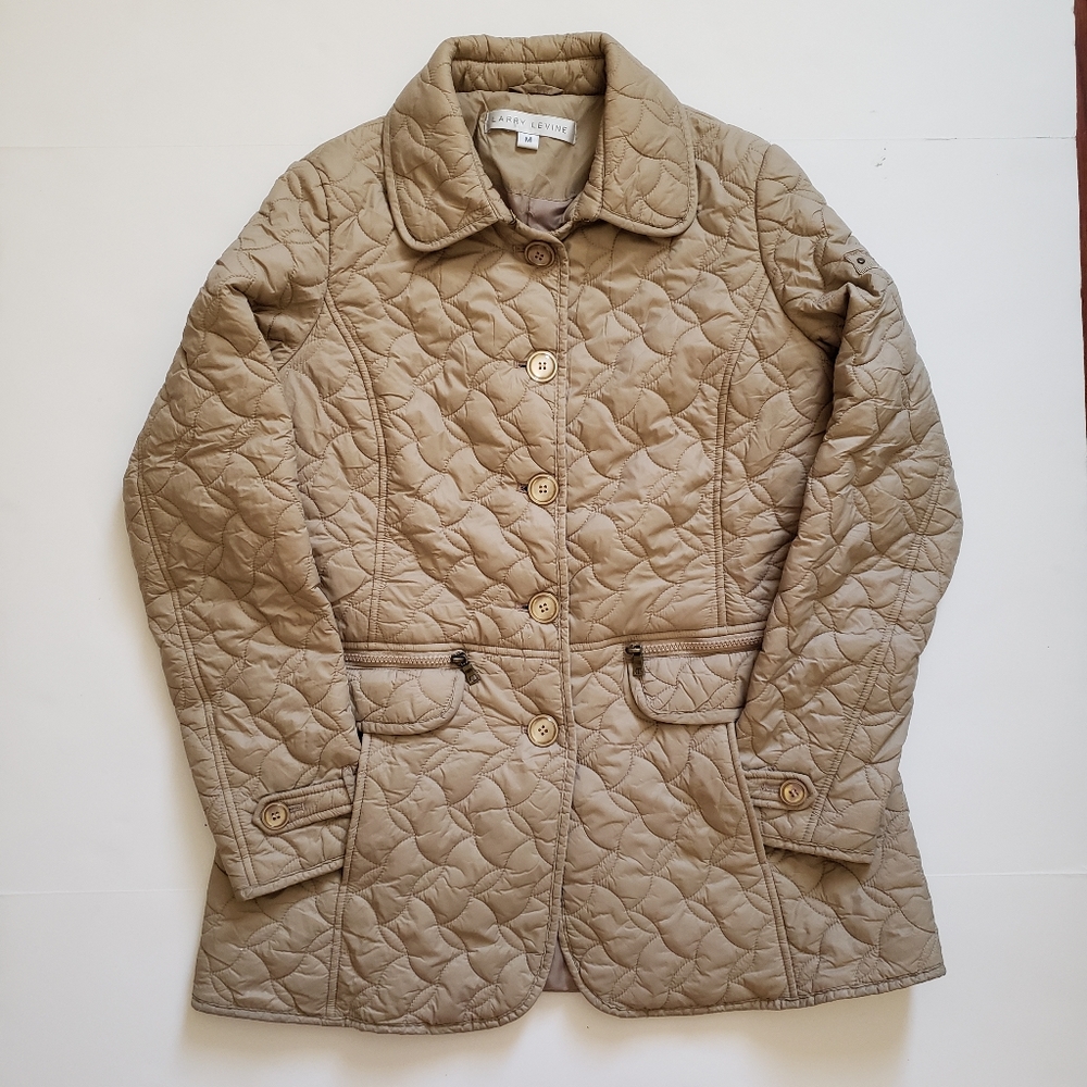 Larry Levine Quilted Jacket Tan Medium